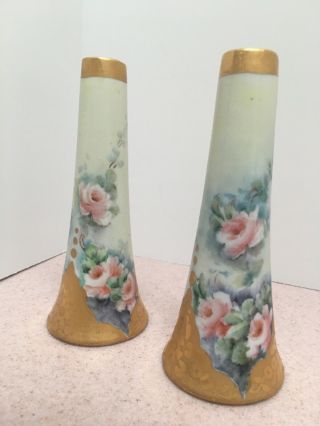 Antique Vintage Porcelain Floral Salt/pepper Shakers Handpainted Pink/gold/green
