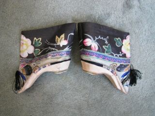 Antique 19 Century Chinese Qing Embroidered Silk Lotus Foot Binding Shoes 蓮履