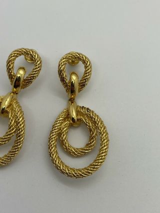 Vintage Christian Dior signed Gold rope Haute Couture HOOP dangle EARRINGS post 2