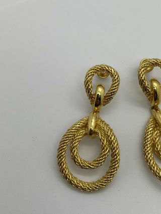 Vintage Christian Dior signed Gold rope Haute Couture HOOP dangle EARRINGS post 3