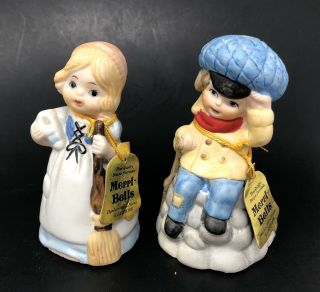 Vintage 1978 Jasco Merri Bells Cinderella Tiny Tim Porcelain Bell Figurines Tags