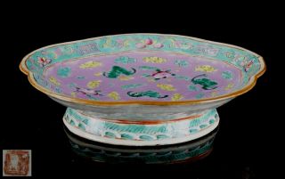 Antique Chinese Peranakan Nyonya Straits Famille Rose Pink Footed Dish Bowl Mark