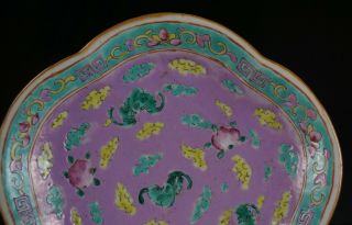 Antique Chinese Peranakan Nyonya Straits Famille Rose PINK Footed Dish Bowl Mark 3