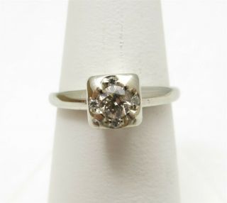 Vintage 14k White Gold 1/5ctw Diamond Illusion Set Accented Solitaire Ring Sz 7
