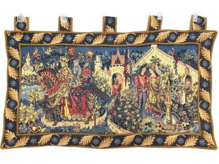 Vintage Tapestry Medieval King Arthur Scenes With Knights Castles Floral