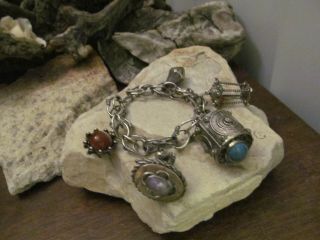 Vintage 800 Silver Etruscan Cannetille Five Fob Charm Chain Bracelet 53.  4g