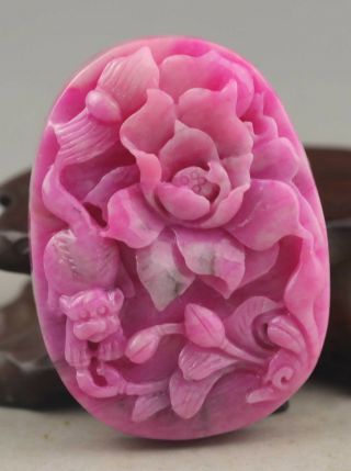 Chinese Old Natural Pink Jadite Hand - Carved Dushan Jade Flower Pendant