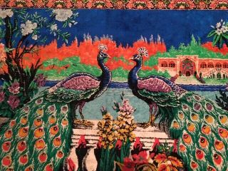 Authentic Woven Vintage Antique Peacock Rug Wall Hanging Tapestry 39 X 60 "