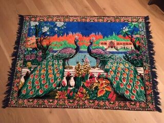 Authentic Woven Vintage Antique Peacock Rug Wall Hanging Tapestry 39 x 60 