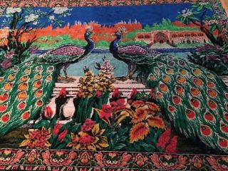 Authentic Woven Vintage Antique Peacock Rug Wall Hanging Tapestry 39 x 60 