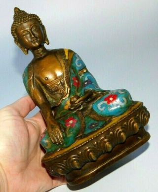 Fine,  Antique Chinese Gilt Bronze Buddha Qing Cloisonne Enamel Statue 2
