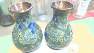 Vintage - Chinese China - - Cloisonne - - Enamel Vases - Copper - Mini - 3 - 1/8 " Tall