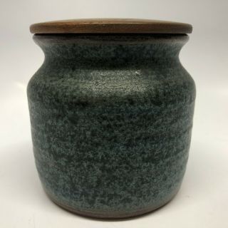 Vintage Denis Vibert Pine Tree Kiln Maine Red Clay Pottery Jar With Wood Lid Mcm
