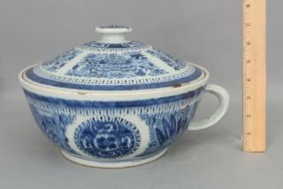 Large Antique 19thc Chinese Export Blue & White Fitzhugh Chamber Pot