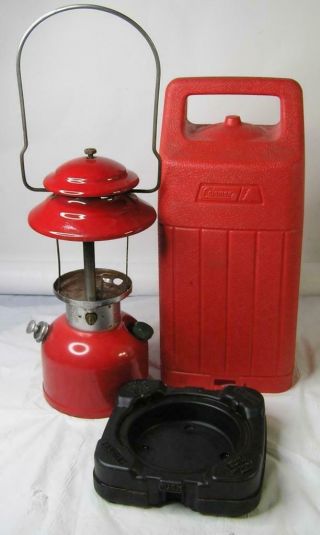 Vintage Red Coleman Lantern With Hard Plastic Case - - No Globe -