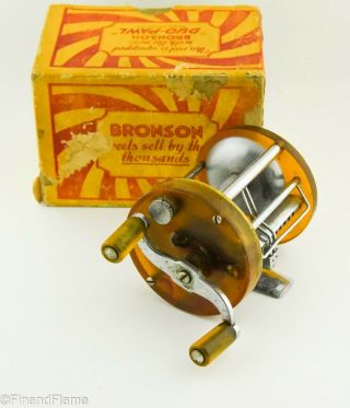 Vintage Bronson Warrior Antique Bait Casting Fishing Reel With Correct Box Md29