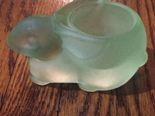 Vintage frosted green glass bunny rabbit tea light votive candle holder 3