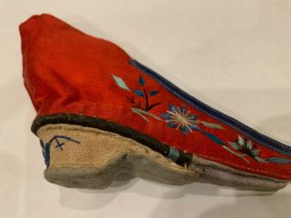 Childs Antique Chinese Red Silk Embroidered Bound Shoes 3