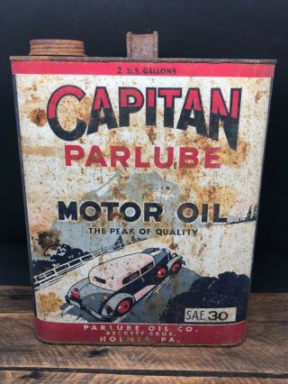 Vintage Rare Capitan Oil 2 Gallon Can Gas Oil Advertising Tin