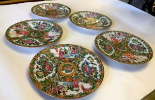 Set Of Antique Chinese Canton Famille Rose Dessert Plates