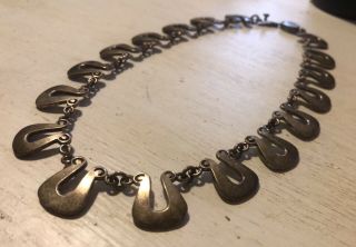 Antique Vintage Modernist Sterling Silver Taxco Mexico Necklace 78g
