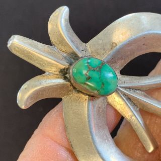 Vintage Sterling Silver & Turquoise Squash Blossom Native American Pendant 3