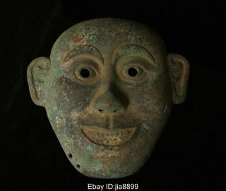 Old China Chinese Antique Bronze Ware Dynasty People Face Mask Statue Sculpture