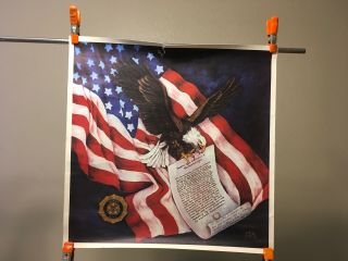 Us American Legion Poster Hand Signed From The Commander Of France