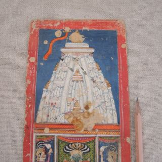 Antique Indian Miniature Painting Krishna Gods Temple 18th 19th C Mughal Hindu 2