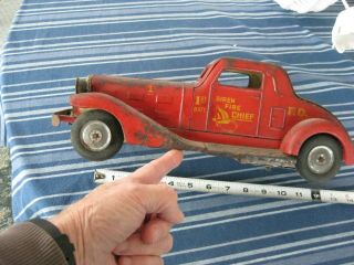 Vintage 1930s Louis Marx Toys Siren Fire Chief Steel Wind Up Car