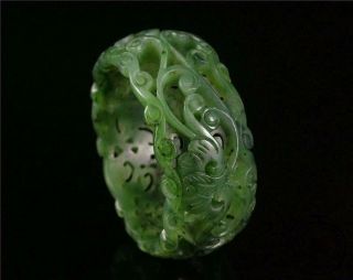 Fine Old Chinese Nephrite Spinach Green Jade Bracelet Bangle Ruyi & Flower