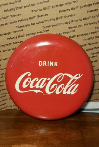 Coca Cola Metal Button Sign Vintage Soda Pop Fountain Machine