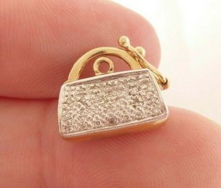 9ct Gold Diamond Opening Handbag Vintage Padlock Clasp/ Charm,  9k 375