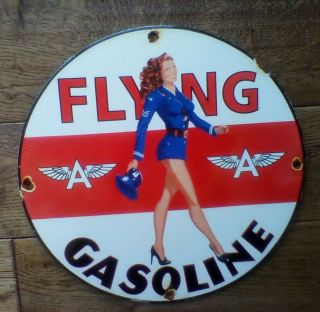 Vintage Flying A Gasoline Heavy Porcelain Sign 12”
