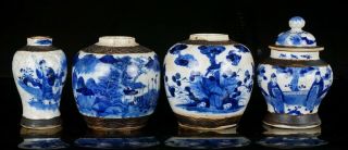 4x Antique Chinese Blue And White Crackle Glaze Porcelain Vase Ginger Jar 19thc
