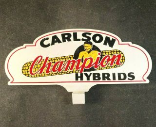 Vintage Carlson Champion Hybrids License Plate Topper Rare Old Advertising Sign