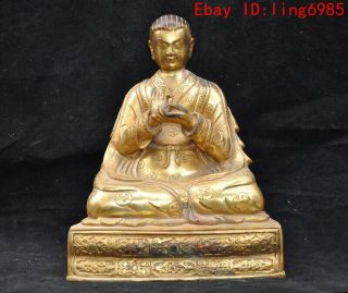 9 " Tibet Buddhism Bronze 24k Gold Gilt Tsongkhapa Master Shamanism Buddha Statue