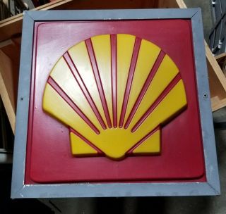 Vtg Shell Oil Gas Gasoline Embossed Plastic Sign W/metal Frame 20 "