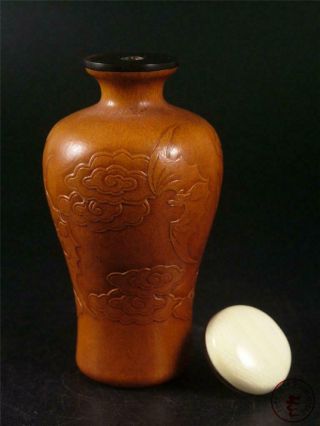 Antique Old Chinese Gourd Made Snuff Bottle Bats Flying In Auspicious Clouds