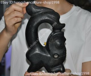 China Hongshan Culture Meteorite Iron Carved Pig Dragon Fetal Dragon Hook Statue