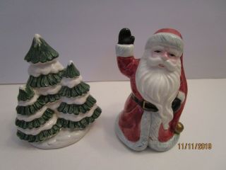 Vintage Fitz & Floyd Oci Omnibus Santa & Christmas Tree Salt & Pepper - 1990