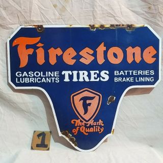 Vintage Firestone Advertising Porcelain Enamel 2 Sided Sign 24 X 20 Inches