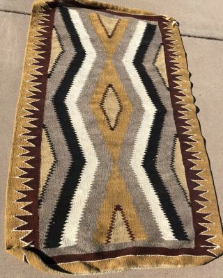 Vintage Wool Native American Rug Blanket Navajo Gold Blk Brown 40x64