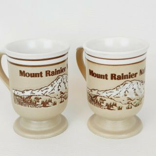Rare Vintage Set 2 Mt.  Mount Rainier National Park Pedestal Mugs Washington