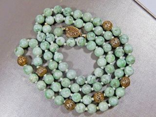 Antique Chinese Hand Knotted Mutton Fat Nephrite Jade & Silver Bead 32 " Necklace