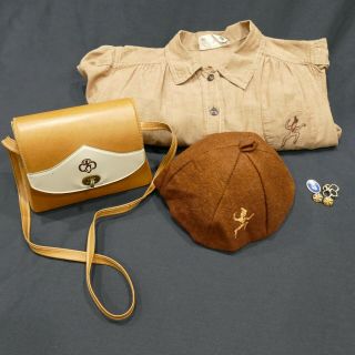 Vintage 1950/60s Girl Scout Brownie Uniform Dress Hat/ Beanie/beret Purse Pins