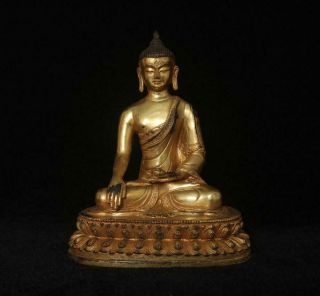 21cm Fine Antique Chinese Bronze Gilding Statue Sakyamuni Buddha