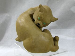 Antique Japanese Banko Ware Cat Figure - Green Eyes