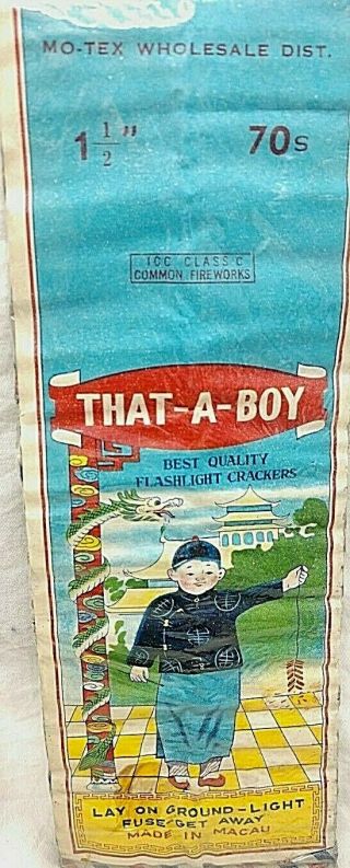 Vintage That A Boy Collectible Fireworks Label Large 3 X 8 1/2 Inch Label