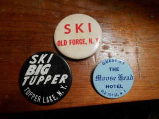 3 Vintage Old Forge Ny Tupper Lake Adirondack Ski And Hotel Pins=inlet=